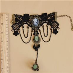 Fashion Black Gothic Lace Wristband Euripean Style Chain Bracelet with Ring J17881