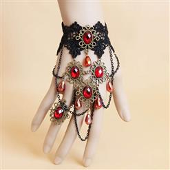 Fashion Gothic Style Lace Wristband Vampire Queen Ruby Bracelet with Ring J17883