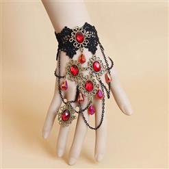 Fashion Gothic Style Lace Wristband Vampire Queen Ruby Bracelet with Ring J17883