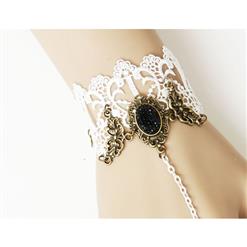 Victorian Lace Wristband Gem Embellishment Bracelet with Ring J17885