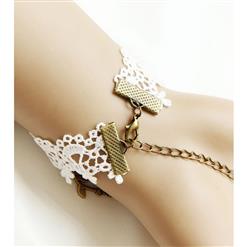 Vintage White Lace Wristband Flower Embellishment Bracelet with Ring J17886