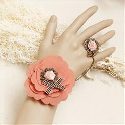 Vintage Braiding Wristband Elegant Flower Embellishment Bracelet with Ring J17889