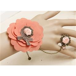 Vintage Braiding Wristband Elegant Flower Embellishment Bracelet with Ring J17889