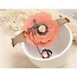 Vintage Braiding Wristband Elegant Flower Embellishment Bracelet with Ring J17889