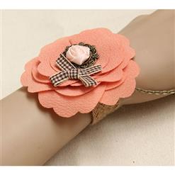 Vintage Braiding Wristband Elegant Flower Embellishment Bracelet with Ring J17889