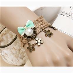 Vintage Braiding Wristband Bowknot Pearl Embellishment Bracelet J17895