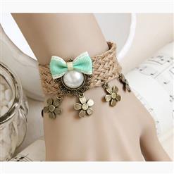 Vintage Braiding Wristband Bowknot Pearl Embellishment Bracelet J17895