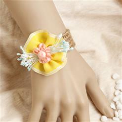 Vintage Braiding Wristband Flower Embellishment Bracelet J17897