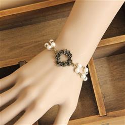 Vintage Elegance White Pearl Bronze Metal Rose Embellishment Bracelet J17899