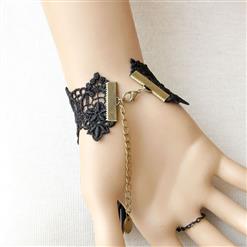 Victorian Gothic Black Lace Wristband Rivet Embellishment Bracelet J17905