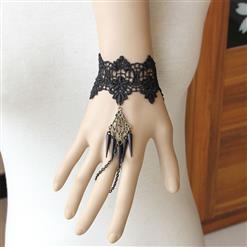 Victorian Gothic Black Lace Wristband Rivet Embellishment Bracelet J17905