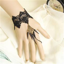 Vintage Bracelet, Gothic Bracelet, Cheap Wristband, Gothic Black Lace Bracelet, Victorian Bracelet, Punk Rivet Wristband, Retro Black Wristband, Bracelet with Ring, #J17905
