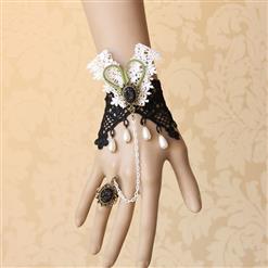 Vintage Bracelet, Gothic Bracelet, Cheap Wristband, Gothic Black Lace Bracelet, Victorian Bracelet, Punk Rivet Wristband, Retro Black Wristband, Bracelet with Ring, #J17906