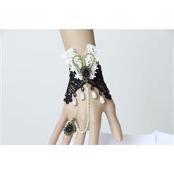 Retro Gothic Black Lace Wristband Gem Embellishment Bracelet with Ring J17906