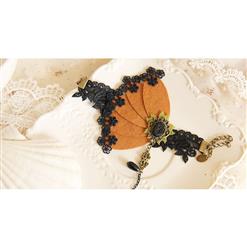 Victorian Style Black Lace Wristband Fancy floral Embellishment Bracelet with Ring J17907