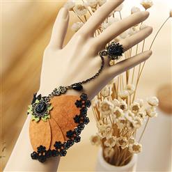 Victorian Style Black Lace Wristband Fancy floral Embellishment Bracelet with Ring J17907