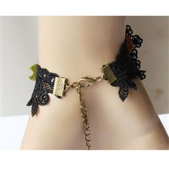 Victorian Style Black Lace Wristband Fancy floral Embellishment Bracelet with Ring J17907