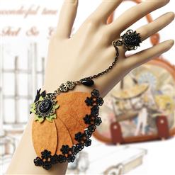 Victorian Style Black Lace Wristband Fancy floral Embellishment Bracelet with Ring J17907