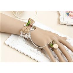 Vintage Floral Lace Wristband Braided Bowknot Embellishment Bracelet with Ring J17908