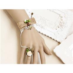 Vintage Floral Lace Wristband Braided Bowknot Embellishment Bracelet with Ring J17908