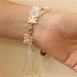 Vintage Floral Lace Wristband Flower Embellishment Bracelet with Ring J17910