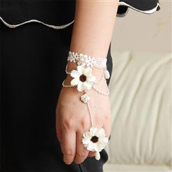 Vintage Floral Lace Wristband Flower Embellishment Bracelet with Ring J17910