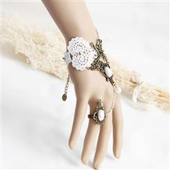 Vintage White Lace Metal Bracelet with Metal Ring J17915