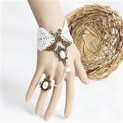 Vintage White Lace Metal Bracelet with Metal Ring J17915