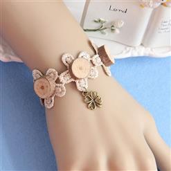 Vintage Flower Wristband Round Wood Embellishment Bracelet  J17927