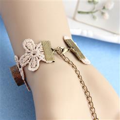 Vintage Flower Wristband Round Wood Embellishment Bracelet  J17927