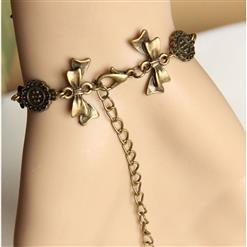 Victorian Gothic Black Lace Wristband Bronze Metal Snowflake Embellishment Bracelet with Ring J17929