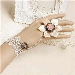 Vintage Wristband Pink Resin Flower Embellished Bracelet with Ring J18050