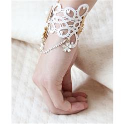 Retro White Lace Wristband Gem Embellished Bracelet with Ring J18060