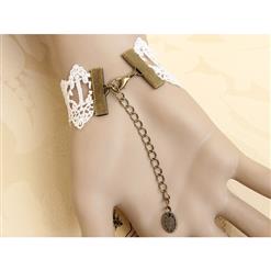 Victorian Style White Lace Wristband Rose Embellished Bracelet with Ring J18061