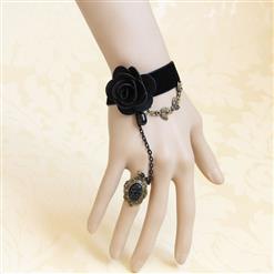 Vintage Bracelet, Gothic Rose Bracelet, Cheap Wristband, Gothic Black Bracelet, Victorian Bracelet, Retro Black Wristband, Bracelet with Ring, #J18062