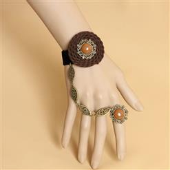 Vintage Black Wristband Gem Embellished Bracelet with Ring J18067