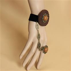 Vintage Black Wristband Gem Embellished Bracelet with Ring J18067