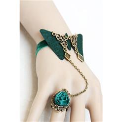 Retro Green Wristband Butterfly Embellished Bracelet with Ring J18078
