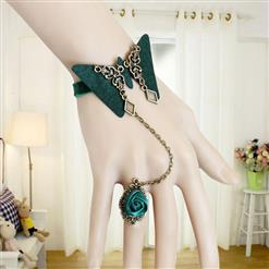 Retro Green Wristband Butterfly Embellished Bracelet with Ring J18078