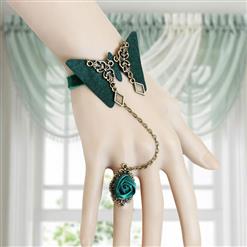 Retro Green Wristband Butterfly Embellished Bracelet with Ring J18078