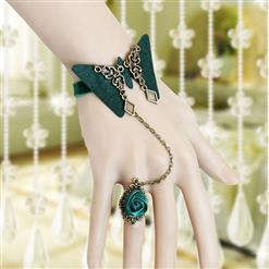 Retro Green Wristband Butterfly Embellished Bracelet with Ring J18078