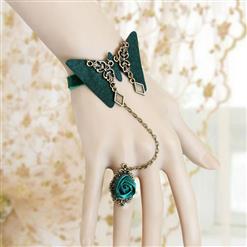 Vintage Bracelet, Gothic Rose Bracelet, Cheap Wristband, Gothic Bracelet, Victorian Bracelet, Retro Green Wristband, Bracelet with Ring, #J18078