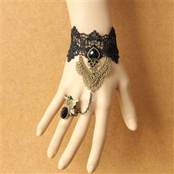 Vintage Lace Bracelet, Gothic Rose Bracelet, Cheap Wristband, Gothic Black Lace Bracelet, Victorian Floral Lace Bracelet, Retro Black Floral Lace Wristband, Bracelet with Ring, #J18081