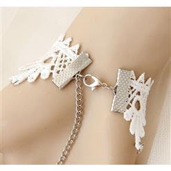 Retro White Lace Wristband Silver Sun Charms Bracelet with Crown Ring J18094