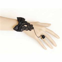 Gothic Black Wristband Sequin Bowknot Embellished Bracelet with Ring J18099