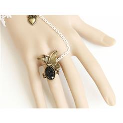 Goehic White Lace Wristband Black Rose Embellished Bracelet with Ring J18112