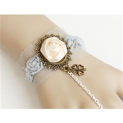 Vintage Roses Wristband Four-leaf Clover Bracelet with Ring J18114