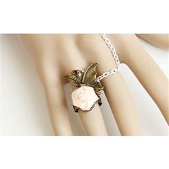 Vintage Roses Wristband Four-leaf Clover Bracelet with Ring J18114