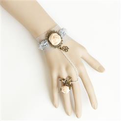 Vintage Roses Wristband Four-leaf Clover Bracelet with Ring J18114