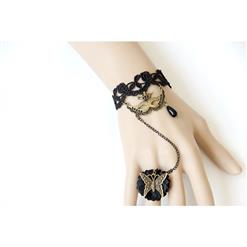 Gothic Black Floral Lace Wristband Masker Charms Bracelet with Butterfly Ring J18115
